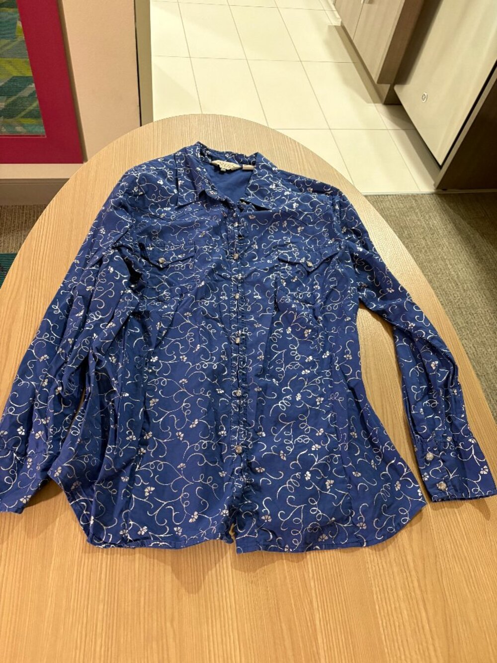 Roper Snap Front Western Shirt 1X Blue Silver Long Sleeve Collared 100% Cotton